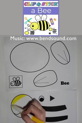 Cut and Paste a Bee Craft Activity Glue Stick Scissors Color BW Fun