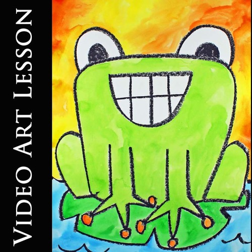 EASY SPRING Art Lesson | Draw & Paint a Happy Frog in a Pond Project