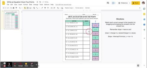Writing Linear Equations in Slope Intercept Form Given Two Points Activity