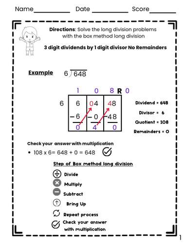 Box Method Division Worksheets Area Model Long Division practice3rd to ...