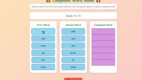 Compound Words Worksheet for Kindergarten 1st Grade by Life Long ...
