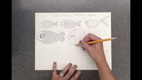 DISTANCE LEARNING VIDEOS + LESSON- Fish Doodles-line shape pattern texture  color