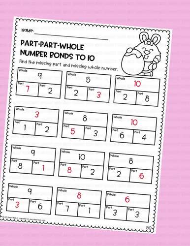 Kindergarten 1st Grade Number Bonds to 10 Missing Part and Whole Easter ...