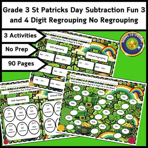 Grade 3 St Patrick Day Subtract Math Multi Digit Regroup Number Bond ...
