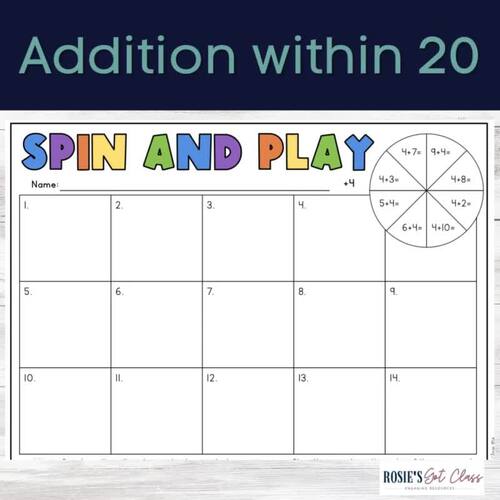 Addition Within 20 Spinner Games For Activities to Develop Math Fact ...