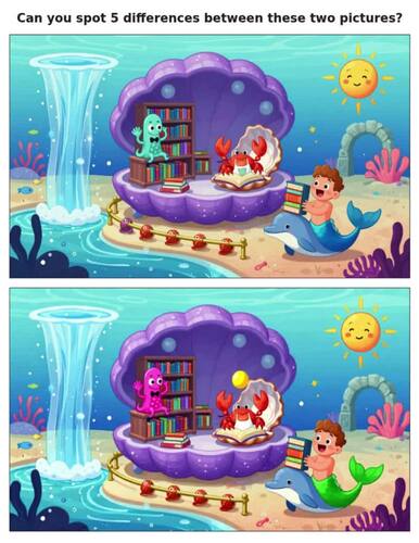 Mermaid Spot the Difference Puzzles: Visual Perception & Focus Activities
