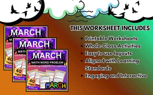 March Math Challenge Bundle: 40 Pages of Word Problems for Grades 3-8