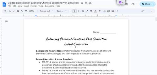 Phet Simulation Chemistry Guided Lab - Balancing Equations- Digital or ...