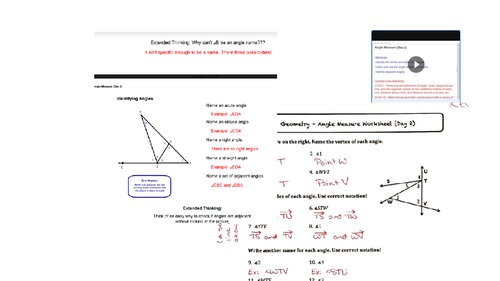 Preview of Angle measures, vertex and adjacent angles videoed lesson with all materials
