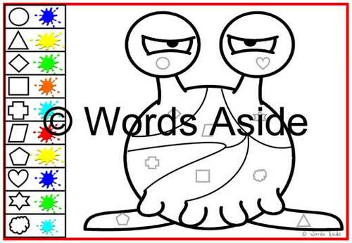 Color Activities MONSTERS Shape Code Worksheet