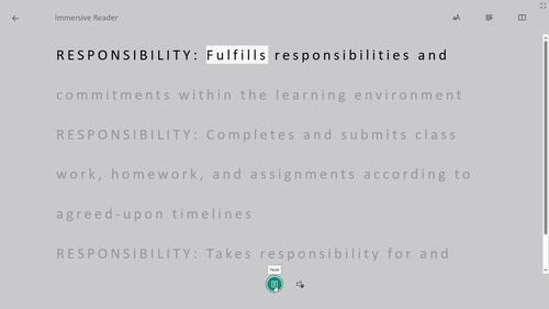 Preview of RESPONSIBILITY - Immersive Reader Screen Capture Video + Learning Skills Rubric