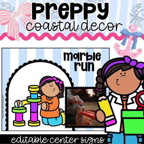 EDITABLE Center Signs for Preschool and Pre-K | Cabana Preppy Theme