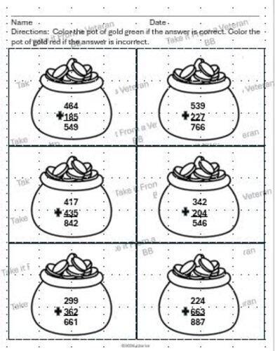 First Second Third Math Worksheet Addition Subtraction 3 Digit with ...