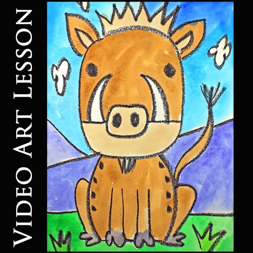 Preview of SAFARI WARTHOG Video Art Lesson | EASY Directed Drawing & Painting Project