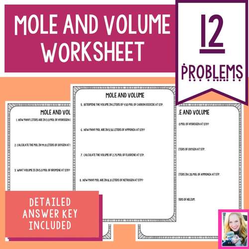 Mole and Volume Worksheet Answer Key Included Distance Learning