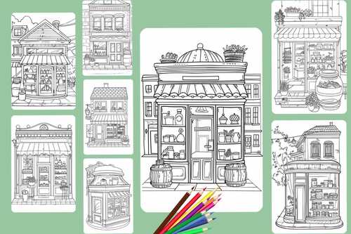 Cozy Storefronts Coloring Pages by Digital Study | TPT