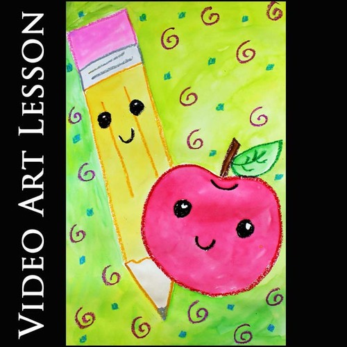 Preview of BACK TO SCHOOL APPLE & PENCIL | EASY Directed Drawing & Painting Project