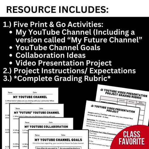 My YouTube Channel - Student Creator Worksheets | Grades 4–12 | Digital ...