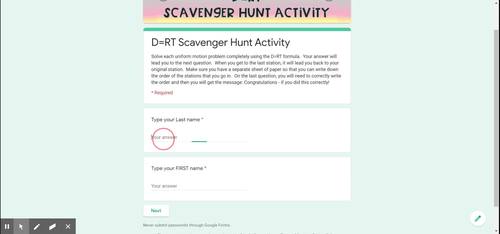 Distance Rate and Time D=RT Digital Scavenger Hunt Activity for Algebra