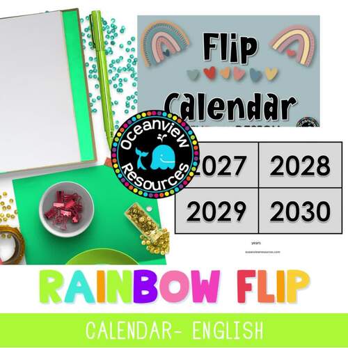 Perpetual Flip Calendars -dates, months,years and punctuation - Rainbow English
