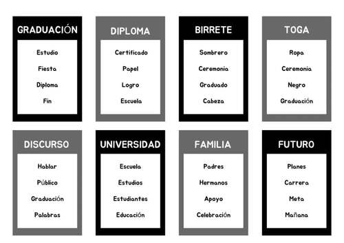 Graduation Taboo Game Spanish Juego de Tabú Graduación by Pasajero Spanish