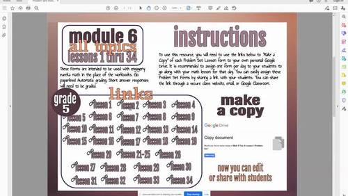 Eureka Math/EngageNY Problem Sets on Google Forms Grade 5, Module 6 ...
