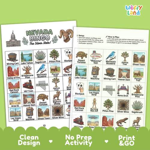 Nevada State Geography BINGO Game | The Silver State US History & Symbols