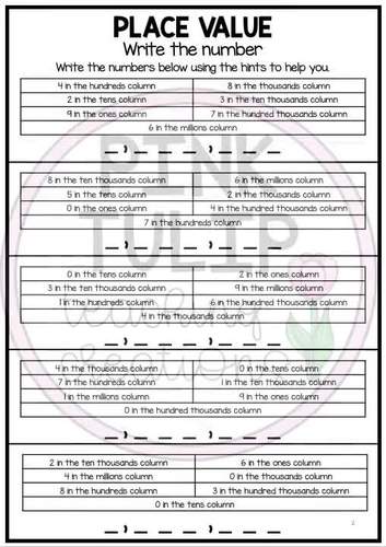 Place Value Into The Millions - Worksheet Pack by Pink Tulip Teaching
