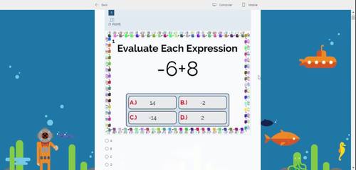 Combining Integers including Word Problems: Microsoft OneDrive Forms Quiz