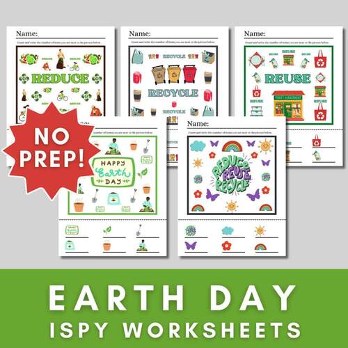 Earth Day iSpy Worksheets | Counting Worksheet by Jenny Marie | TPT