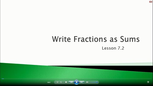 Preview of Write Fractions as Sums - (Video Lesson: Go Math 4.7.2)