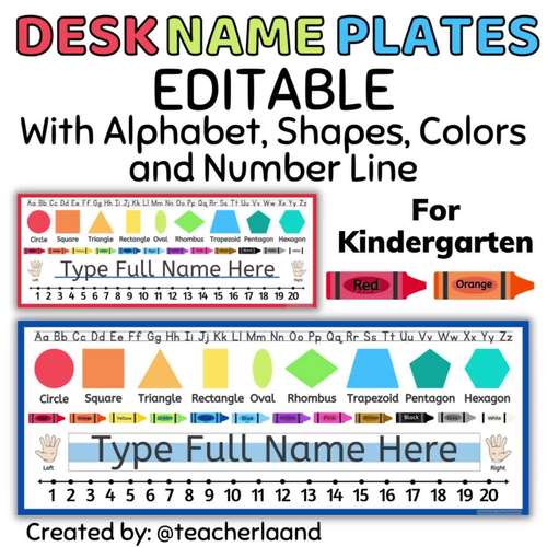 EDITABLE Desk Name Tags for Kindergarten / Desk Name Plates for K