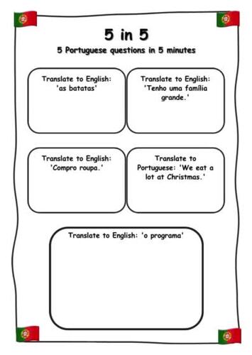GCSE Portuguese Starter Questions Worksheets PDF by Worksheet Whisperer