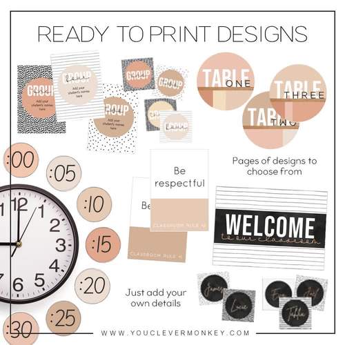 B+W NEUTRALS Classroom Labels + Signs Pack