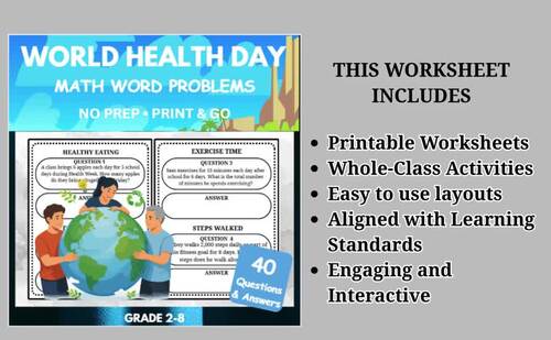 World Health Day Math Word Problems | Grades 2–8 | Health & Fitness Theme