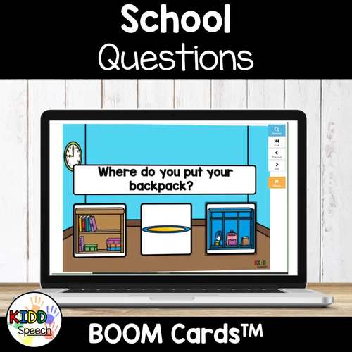 School Questions BOOM Cards for PreK Speech Therapy by Kidd Speech