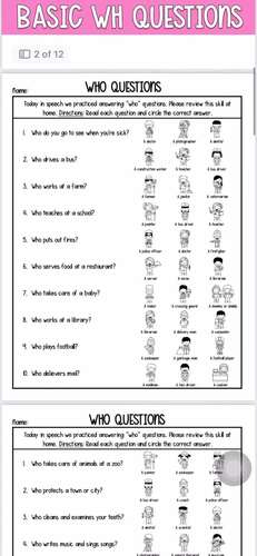 WH Questions Worksheets for Speech Therapy by A Little Speechy | TPT