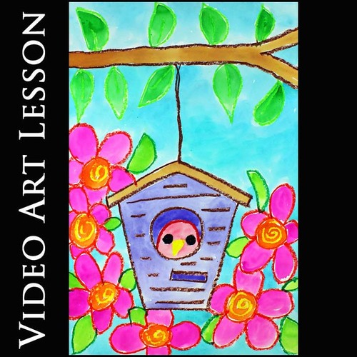 Preview of BIRD IN A BIRDHOUSE Art Project | Easy MOTHER'S DAY Drawing & Painting Activity
