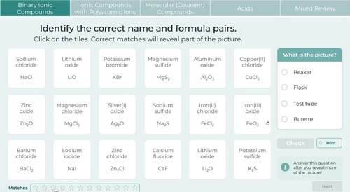 Interactive Chemistry Review | Names & Formulas Matching | PowerPoint Activity