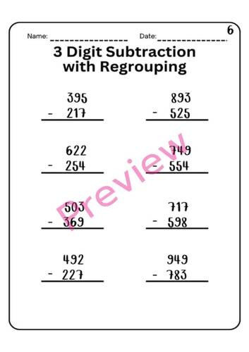 3 Digit Subtraction with Regrouping Worksheets by RED Sheets | TPT