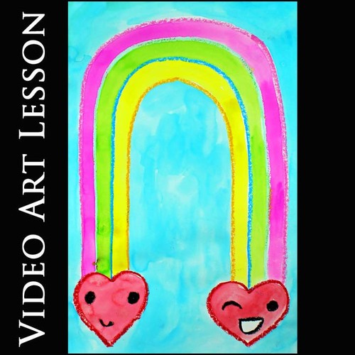 Preview of RAINBOW HEARTS Video Art Project | VALENTINE'S DAY Drawing & Painting Activity