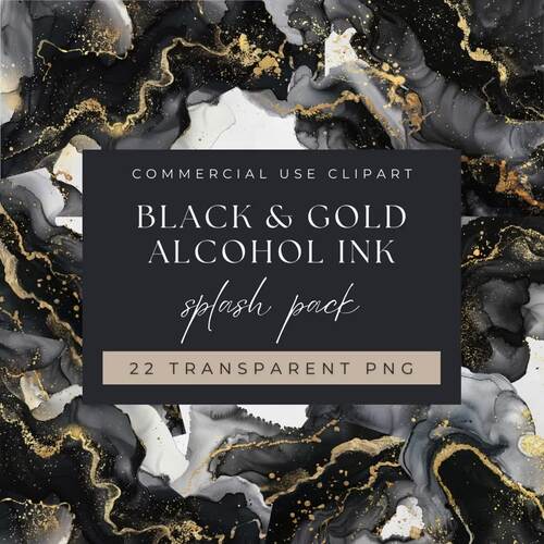 Watercolor Black and Gold Alcohol Ink Splash Pack, 22 Abstract ...