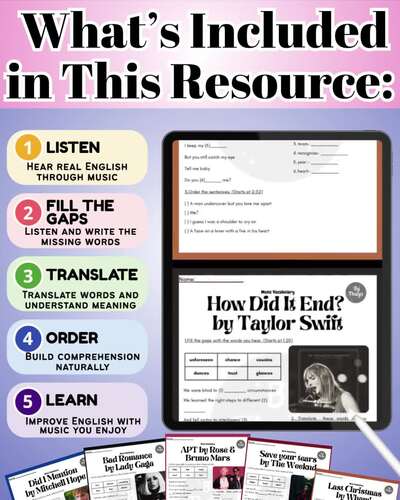 ESL Music Worksheets Bundle | 10 Song Activities for Listening & Vocabulary