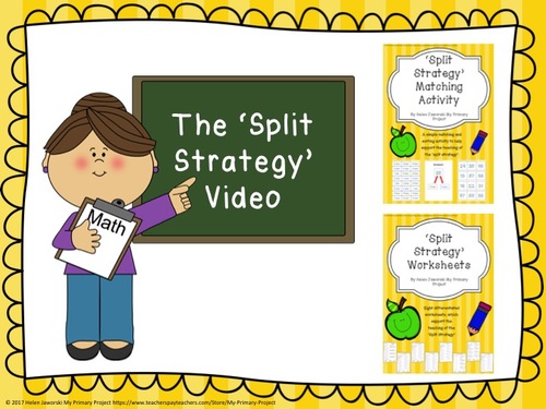 Preview of Addition Strategies - Split Strategy Video and Support Materials