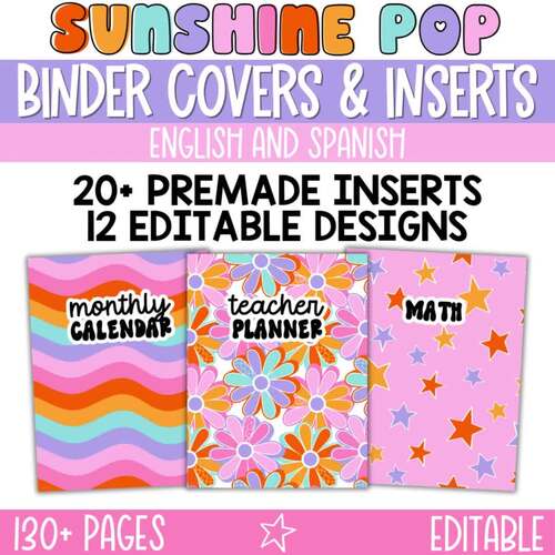 Editable Retro Binder Inserts for Teachers English and Spanish Teacher ...