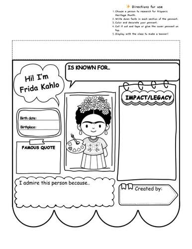 Hispanic Heritage Month Biography Research, Pennants (Coloring Version)