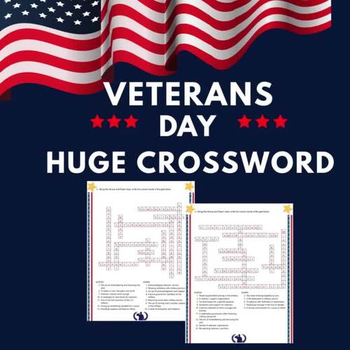 VETERANS DAY Crossword Puzzle Worksheet Activity Huge 6 Differentiated