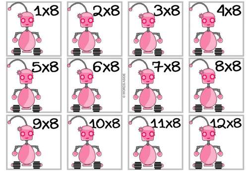 Robot Math Facts Multiplication Cards by Words Aside | TPT