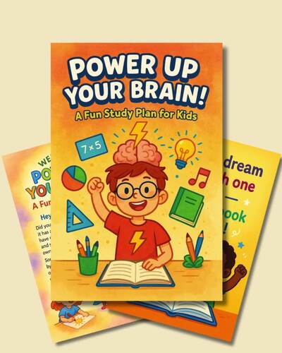 POWER UP YOUR BRAINS A Fun Study Plan for Kids | Digital Printable Workbook