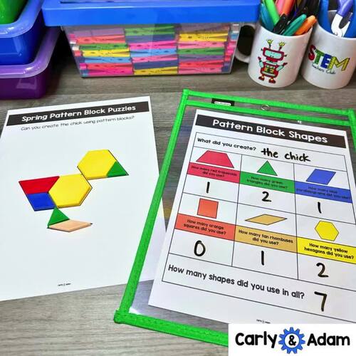 Spring Pattern Block Puzzles 2D Shapes Worksheets Pattern Block Mats ...